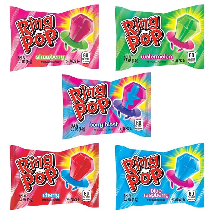 Ring Pop Candy, Valentine's Lollipops, 50 Ct Party Favors in Assorted Fruity Flavors - Full Size, Fun Hard Candy For Birthday Parties, Valentine's Gifts, Goodie Bags, Party Favors