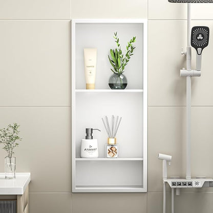 Stainless Steel Shower Niche 30" X 12" White with 3-Tiers Shelves No Tile Needed Niche Shower for Bathroom Storage Recessed Shower Shelves Over Mount Installation