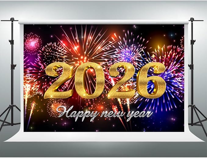 YongFoto 2026 Happy New Year Backdrop 10x6.5ft Glorious Night Sky Fireworks Photography Background Christmas Night Festival Carnival Family Party Banquet Decor Banner Photoshoot Wallpaper Photo Booth