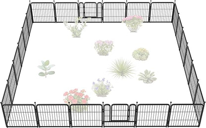 FXW Garden Fence Outdoor for The Yard – 24in(H) x 45.6ft(L) Heavy Duty Metal Animal Barrier for Dog and Rabbit, Decorative Dog Fence, 24 Panels, Black