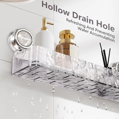 Corrugated Suction Cup Storage Holder,Movable Shower Shelf Suction Cup,Shower Caddy Large Organizer Bathroom,No-Drill Wall Mounted Bathroom Storage Rack Shelf(Black)