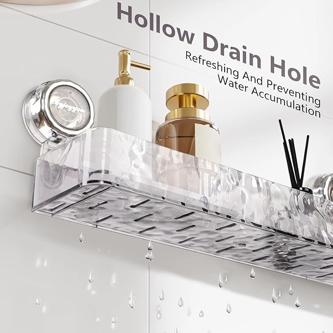 Corrugated Suction Cup Storage Holder,Movable Shower Shelf Suction Cup,Shower Caddy Large Organizer Bathroom,No-Drill Wall Mounted Bathroom Storage Rack Shelf(White)