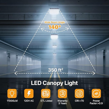 100W LED Canopy Lights Selectable Wattage 100/80/60W 3CCT 3000/4000/5000K, IP65 ETL Listed Commercial Canopy Lights for Gas Station Warehouse Garage Shop, Black, CNL03