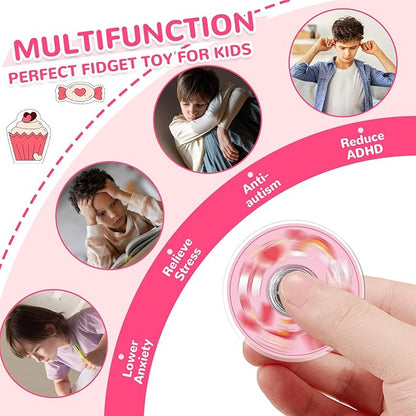 SCIONE 52 PCS Valentine's Day Fidget Spinners for Kids, Pink Heart Fidget Toys Bulk, Mini Sensory Toys for Girls Boys, Valentine's Classroom Exchange Gifts, Kids Party Favors, Treasure Box Prizes