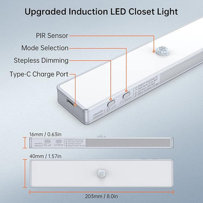 LED Closet Light, 30LEDs Dimmer USB Rechargeable Motion Sensor Light Under Cabinet Lighting, Stick-Anywhere Night Safe Light Bar for Wardrobe,Kitchen-2 Pcs