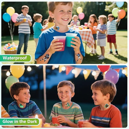 150+ Glow Kids Temporary Tattoos for Boys – Individually Wrapped, Waterproof, Glow in the Dark – Dinosaur, Ocean, Sports, Space