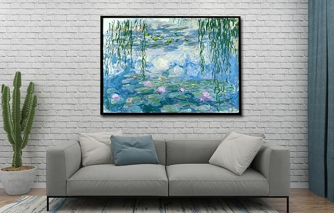 Large Water Lilies by Claude Monet Canvas Wall Art Famous Painting - Classic Canvas Art Wall Decor Picture Print with Black Framed for Home Office Wall Decor-24" x36"