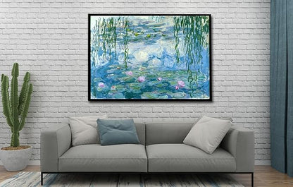 Large Water Lilies by Claude Monet Canvas Wall Art Famous Painting - Classic Canvas Art Wall Decor Picture Print with Black Framed for Home Office Wall Decor-24" x36"
