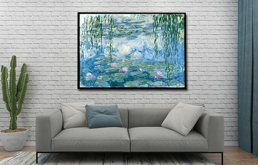 Large Water Lilies by Claude Monet Canvas Wall Art Famous Painting - Classic Canvas Art Wall Decor Picture Print with Black Framed for Home Office Wall Decor-24" x36"