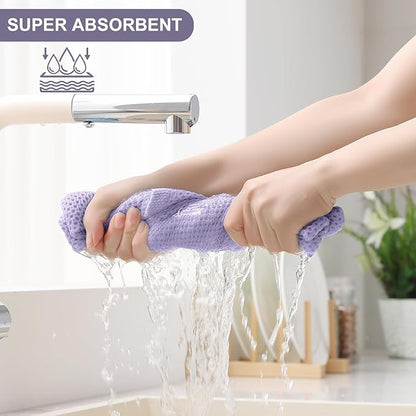 Homaxy 100% Cotton Kitchen Towels and Dishcloths Set, 12 x 12 Inches and 13 x 28 Inches, Set of 12 Bulk Kitchen Towels Set, Ultra Soft Absorbent Dish Cloths for Washing Dishes, Lavender