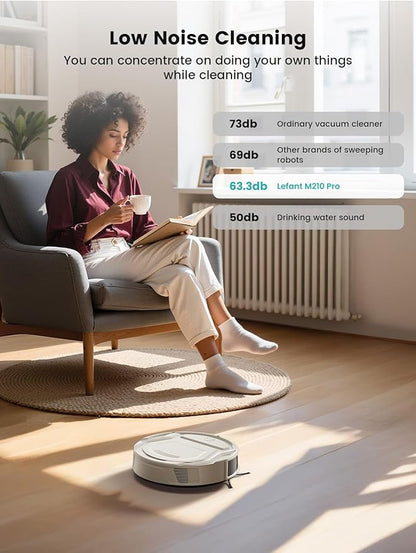 Lefant M210 Pro Robot Vacuum, Strong 2200Pa Suction, 120 Min Runtime, Super Slim Thin, Low Noise, Self-Charging, Wi-Fi/App/Alexa Control, Ideal for Pet Hair & Hard Floors