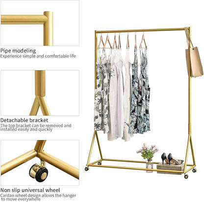 BOSURU Gold Pipe Clothing Racks Freestanding, Modern Metal Clothes Rack Heavy Duty, Easy Assemble Clothing Rack for Hanging Boutiques and Bedroom 47" L