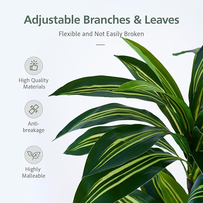 Dracaena Artificial Plants Indoor, 6FT Tall Faux Tree with White Tall Planter, Fake Yucca Tree Floor Plant, Artificial Trees for Home Office Living Room Garden Decor Outdoor, Housewarming Gift