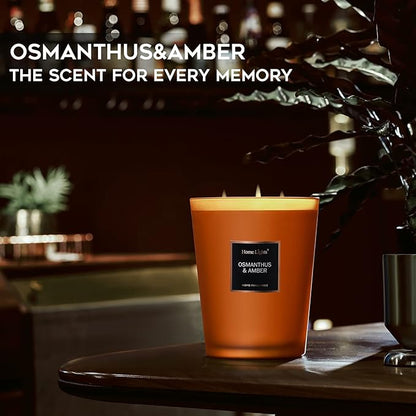 HomeLights Large Jar Candle-33.3 Oz. Natural Soy Aromatherapy Candle | Osmanthus Amber Scent | Up to 130 Hours Burn Time with 3 Cotton Wicks | Home Decorative Fragrance Candle Gift