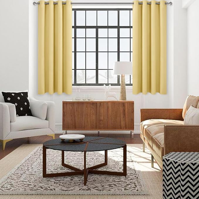 DWCN Blackout Curtains for Living Room, Room Drakening Drapes for Bedroom, Solid Thermal Privacy Protection Window Treatment - Light Yellow, W42 x L63 Inch, Set of 2