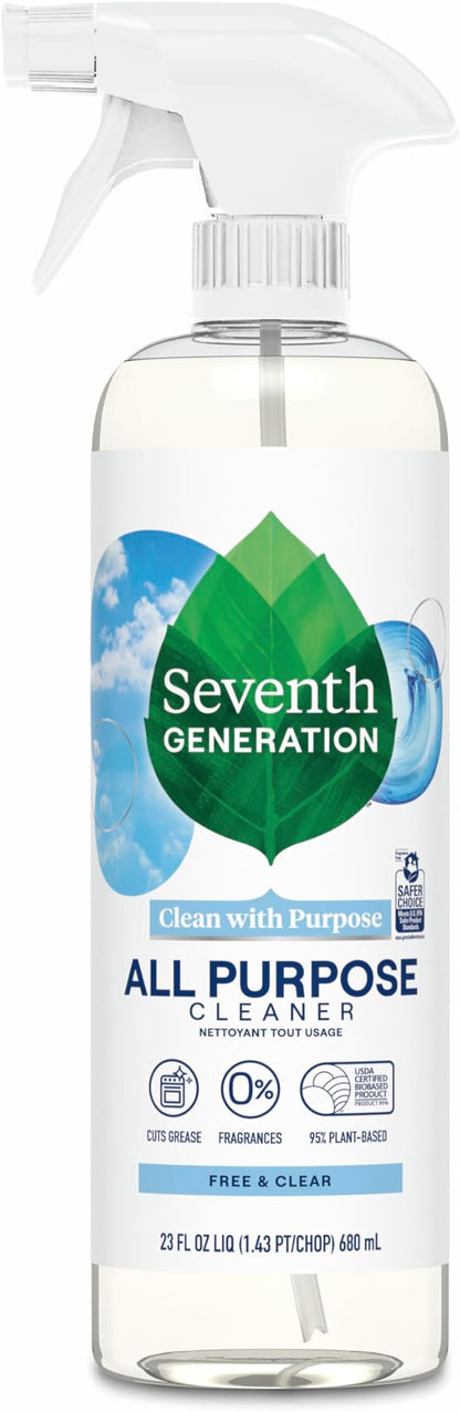 Seventh Generation All Purpose Cleaner, Free & Clear, Cuts Grease, 23 Fl Oz