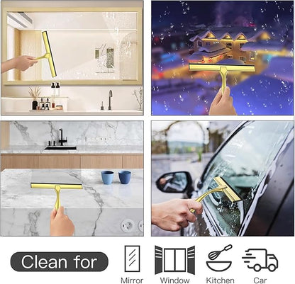 peafowl 12 inch Shower Squeegee Stainless Steel Bath Squeegee for Shower Glass Doors Bathroom Windows Kitchen Mirror and Car Glass with Hooks Holder (12 inch, Gold)