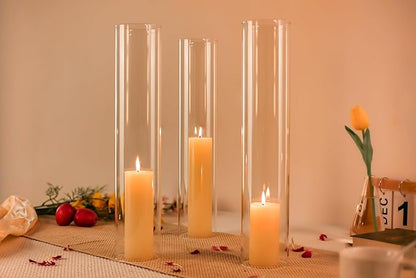 CYS EXCEL D-3" H-16 Glass Open Ended Hurricane Candleholder Bottomless Cylinder Sleeve Clear Chimney Shade Tube Cover, 1 Piece