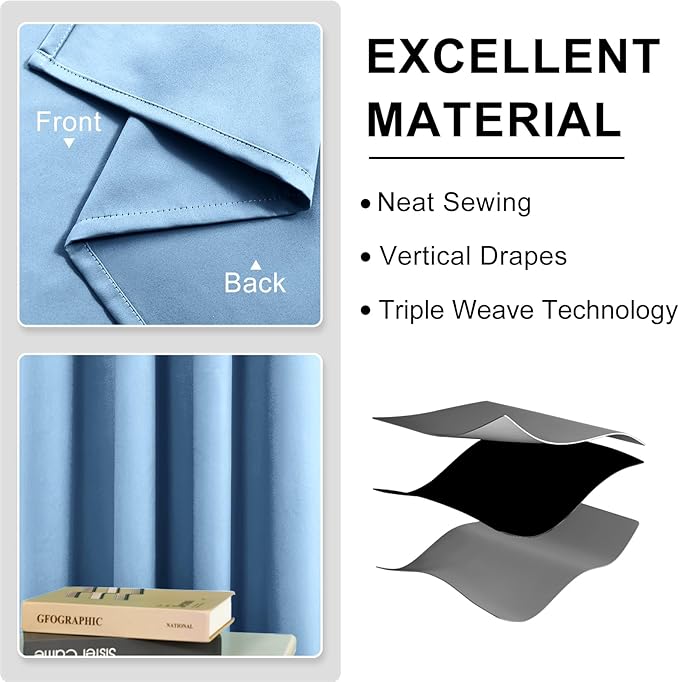 DWCN Light Blue Blackout Curtains for Living Room, Room Darkening Thermal Insulated Grommet Drapes for Bedroom 60 x 63 Inches Long, Set of 2 Panels