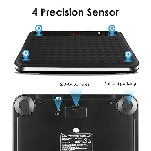 Digital Body Weight Bathroom Scale, High Precision Measurements Scales with Large Non Slip Silicone Platform and LCD Digital Display, 400lbs/180kg Capacity (Black)
