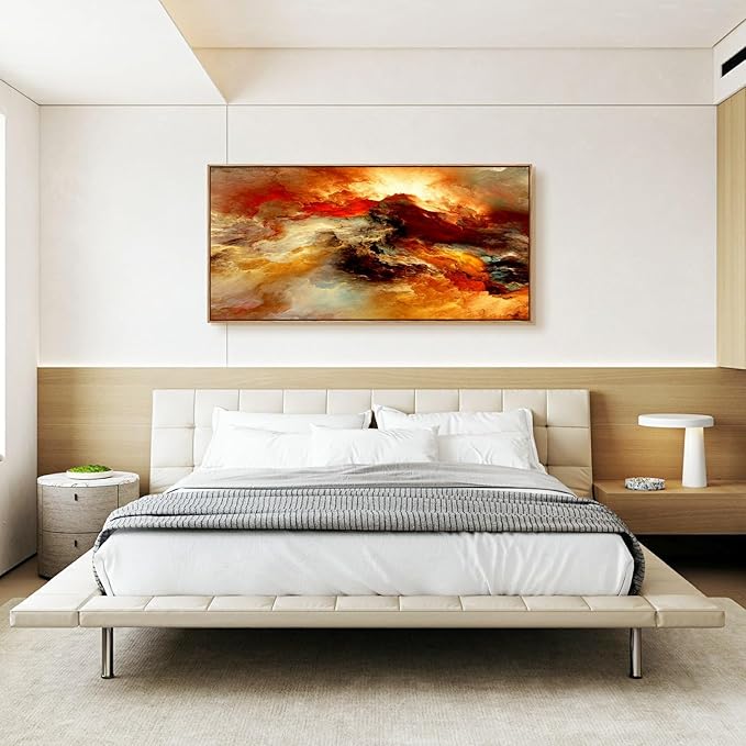 YYYYHPP WKYP0275 Abstract Wall Art Orange Flow Canvas Wall Art Wood Framed Canvas Prints Painting Pictures Ready to Hang for Living Room Bedroom Kitchen Home and Office Wall Decor