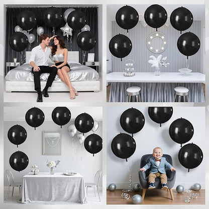 Black Round Foil Balloons 9 pcs,Black Giant 4D Round Balloons 22 Inch for Wedding Graduation Anniversary Baby Shower Birthday Party Decorations