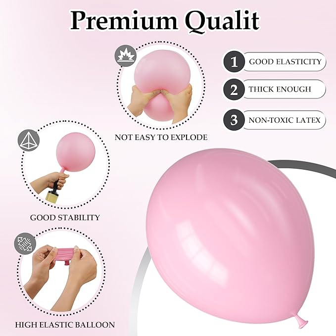 130PCS PastelPink Balloons, Latex Balloon Different Sizes 18/12/10/5 Inch, Helium Balloons with Ribbon, Party Balloon Set for Birthday Wedding Graduation Anniversary Baby Shower Decoration