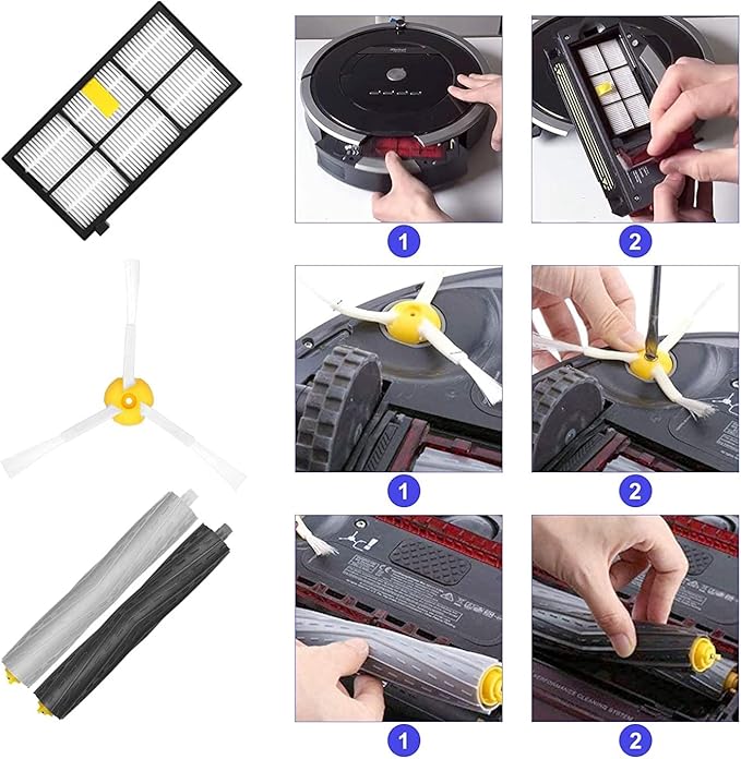 Replacement Parts for irobot Roomba 800 & 900 Series, Replenishment Kits for Roomba 800 850 860 861 866 870 880 890 900 980 985 Vacuum,(2 Sets Roller Brushes,4 Filters,4 Side Brushes)