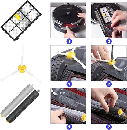 Replacement Parts for irobot Roomba 800 & 900 Series, Replenishment Kits for Roomba 800 850 860 861 866 870 880 890 900 980 985 Vacuum,(2 Sets Roller Brushes,4 Filters,4 Side Brushes)