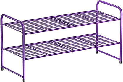 SUFAUY 2-Tier 33" Wide Shoe Rack, Closet Metal Shoe Rack Organizer Heavy Duty, Stackable, Purple