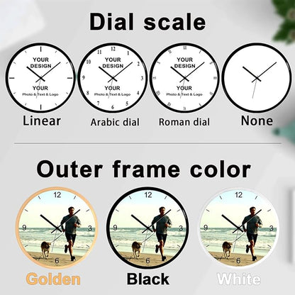 Personalized Wall Clock with Picture Logo and Text Custom Family Photo Decor Clock for Home Bedroom and Office Providing Decoration Clocks Gift'S for Family and Friend