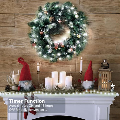 Battery Operated String Lights, 33ft 100 LED Fairy String Lights Battery Powered w/Remote & Timer for Indoor Outdoor Christmas Trees Wreath Decoration Bedroom Patio - Cool White