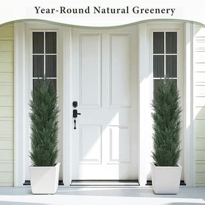 THE BLOOM TIMES 5ft Topiary Trees Artificial Outdoor Set of 2, UV Resistant Faux Cedar Pine Cypress Bushes & Shrubs, Fake Plants for Front Porch Outside Planter Patio Christmas Decor 5 Foot Tall