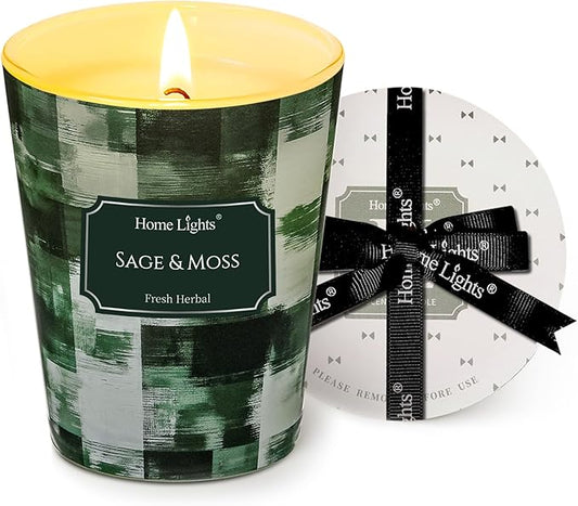 HomeLights Scented Candles for Women & Men, 6.7oz Candle Jars Aromatherapy Single Wick Candle, Ideal for Scandinavian Minimalist Design Home Decor and Gifts, Sage & Moss