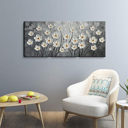 YaSheng Art - 24x48inch Abstract Art Painting，Oil Painting on Canvas Texture Black and white flower Oil Painting Hand-Painted Abstract Artwork Canvas Wall Art Paintings Modern Home Decor Art
