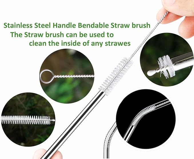 Straw Cleaner Brush for Stanley Cup, Pipe Cleaners Extend 10in Length x 2/5in diam, Straw Cleaning Brush for Tube, Tube Cleaner with Nylon Bristles and Stainless Steel Handle Set of 10 Pack
