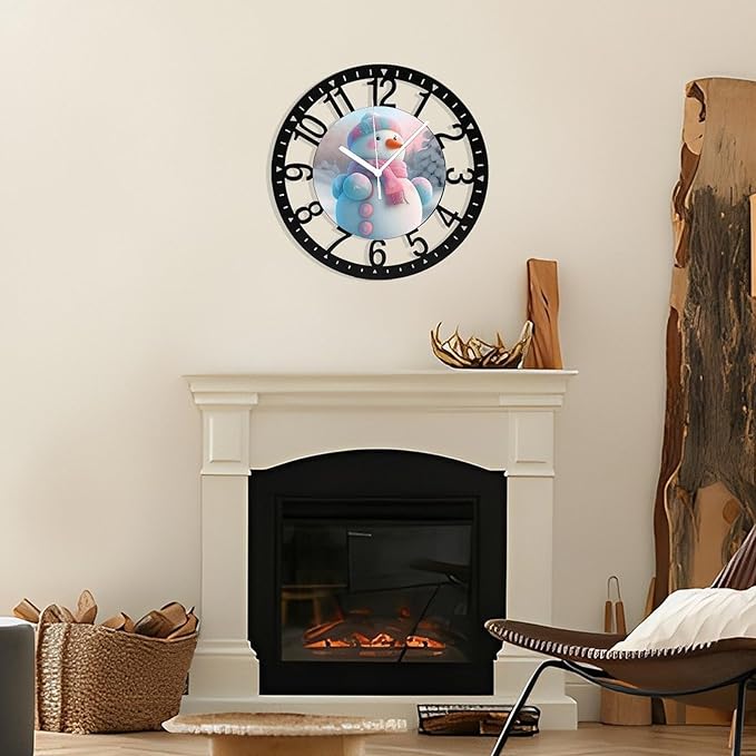 Wall Clock 10 Inch Silent Non-Ticking Modern Clocks Battery Operated - Analog Small Classic for Office, Home, Living Room,Bathroom, Kitchen, Bedroom, School,Snowman Clock