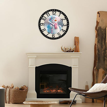 Wall Clock 10 Inch Silent Non-Ticking Modern Clocks Battery Operated - Analog Small Classic for Office, Home, Living Room,Bathroom, Kitchen, Bedroom, School,Snowman Clock