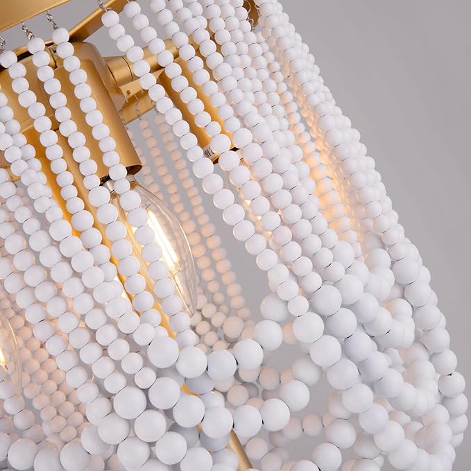 Wellmet Gold Floor Lamp for Living Room, Boho Floor Lamp with White Wood Beads for Bedroom, Unique Round Decorative Floor Lamps Lighting Fixture 60'' Sofa Bedside Standing Corner Lamp