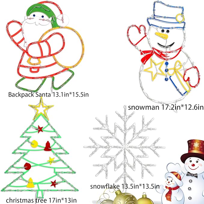 Christmas Decorations - 16" Christmas Window Silhouette Lights - 4 Pack Colour Lighted Santa & Snowman & Snowflake & Christmas Tree for Holiday Indoor and Outdoor Wall Door Window Decorate
