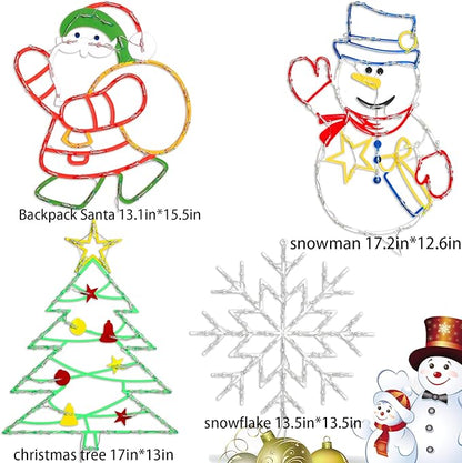 Christmas Decorations - 16" Christmas Window Silhouette Lights - 4 Pack Colour Lighted Santa & Snowman & Snowflake & Christmas Tree for Holiday Indoor and Outdoor Wall Door Window Decorate