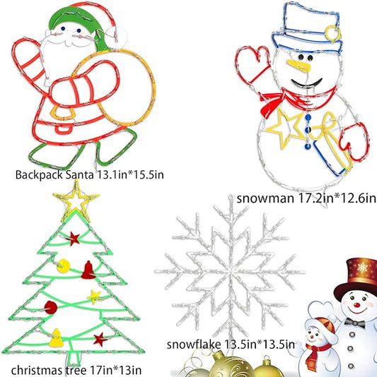 Christmas Decorations - 16" Christmas Window Silhouette Lights - 4 Pack Colour Lighted Santa & Snowman & Snowflake & Christmas Tree for Holiday Indoor and Outdoor Wall Door Window Decorate