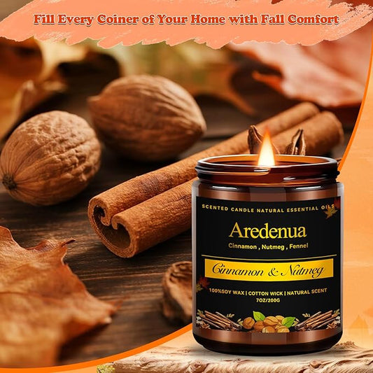 Winter Spice Candles - Cinnamon & Nutmeg Candle | Thanksgiving Winter Scented Candles - 7oz Holiday Soy Candle for Home Scented with Warm Spiced Aroma | Christmas Holiday Gifts for Women Men