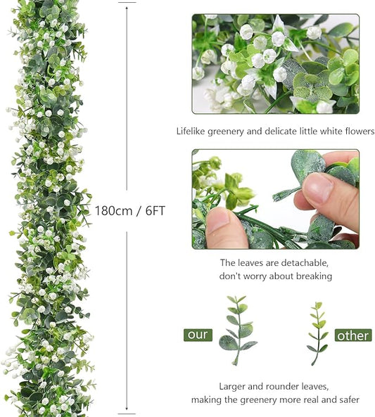 SOMYTING Artificial Eucalyptus Garland 2 Packs 6Ft Faux Eucalyptus Garlands Eucalyptus Leaves Table Greenery Garland Wreath Vines Artificial Vine Plants for Wedding Backdrop Arch Party Decor (2PCS)