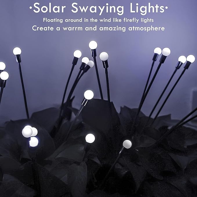 OZS 6 Pack Total 48 LED Solar Garden Lights Fairy Outdoor - Solar Firefly Lights Outdoor, Sway by Wind, Waterproof for Garden Patio Pathway Fairy Decoration (Cool White)