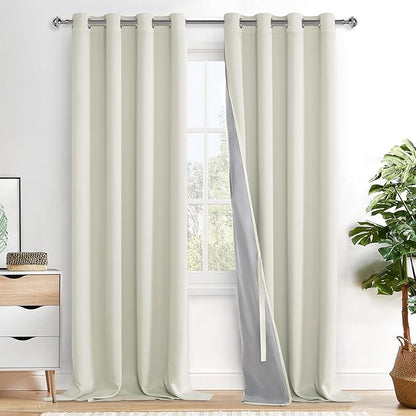 XWZO 100% Blackout Window Curtains - Thermal Insulated & Completely Room Darkening Black Liner Window Treatment with Tiebacks for Bedroom/Living Room, Ivory Beige, W52 x L108, Set of 2 Panels