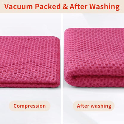 Homaxy 100% Cotton Waffle Weave Kitchen Dish Towels, Ultra Soft Absorbent Quick Drying Cleaning Towel, 13 x 28 Inches, 8-Pack, Hot Pink