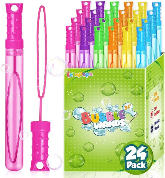 Bubble Wand, 24 Pcs Bubble Wands Bulk in 6 Colors, Bubble Party Favors for Kids, Summer Toys, Indoor Outdoor Activity, Themed Birthday, Wedding, for Girls & Boys