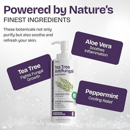 Antifungal Tea Tree Body Wash - Antibacterial Soap for Jock Itch, Eczema, Back Acne, Ringworm Treatment for Humans | Antibacterial Body Soap For Men & Women with 1% Tolnaftate & Tea Tree Oil - 16.9 oz