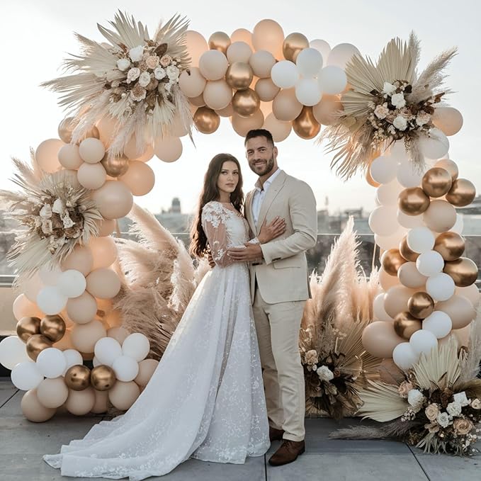 Gold and White Balloons, 12 Inch Gold Balloons, Nude Metallic Champagne Gold Balloons, Pearl White Clear Latex Balloons for Wedding Engagement Anniversary Men Women Birthday Party Decorations